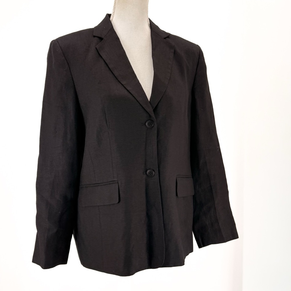 Talbots Black Irish‎ Linen Blazer Tailored Professional Minimalist 12P Old Money
